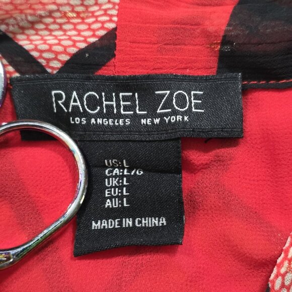 Rachel Zoe Top Womens M Multicolor Hearts Artsy Pullover Tie Neck Blouse LS Boho - Picture 3 of 16